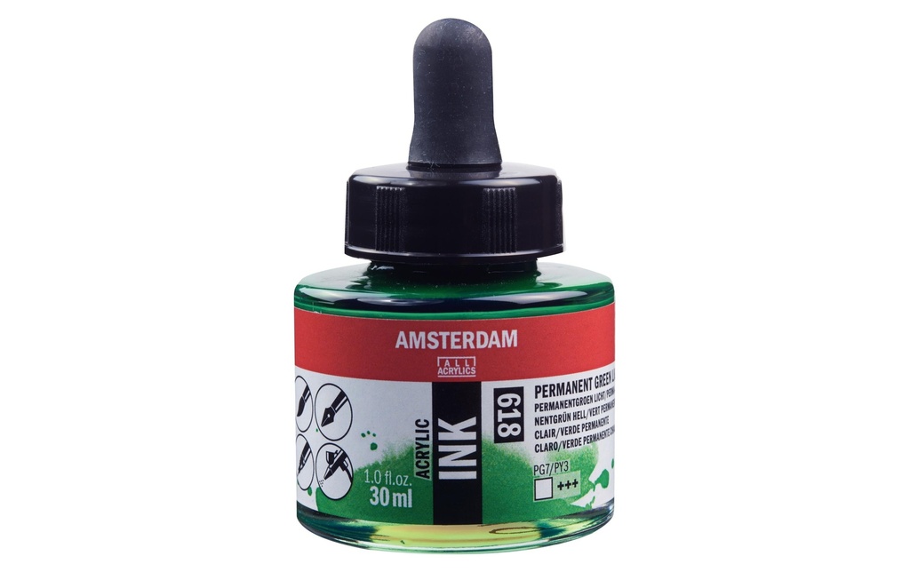 Amsterdam Encre acrylique 618 Vert clair transparent, 30 ml 30 ml, Vert