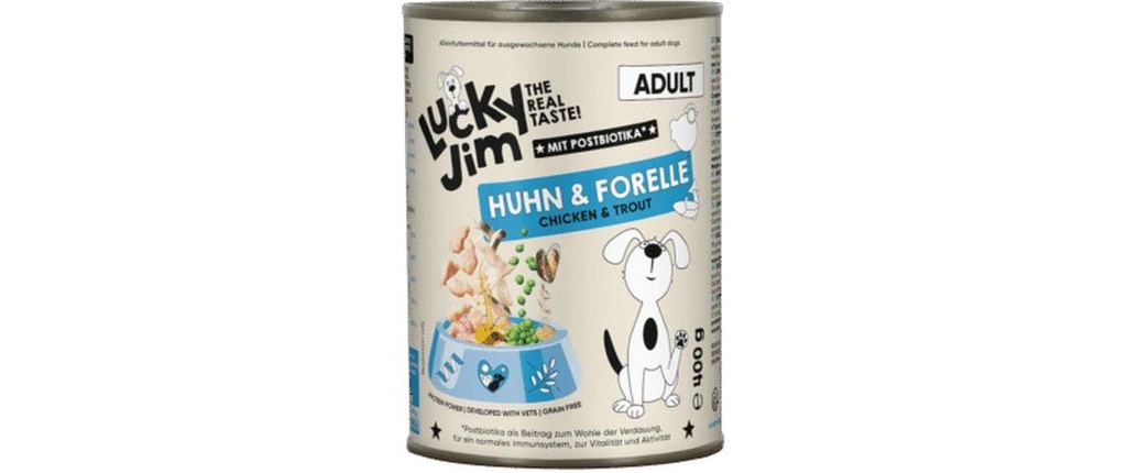Lucky Jim Alimentation humide Adult poulet et truite 400g