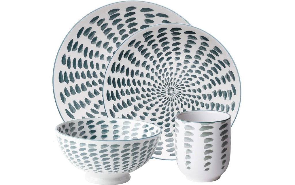 Lunasol Set d’assiettes Elements Asia Water 24 pcs. gris/blanc