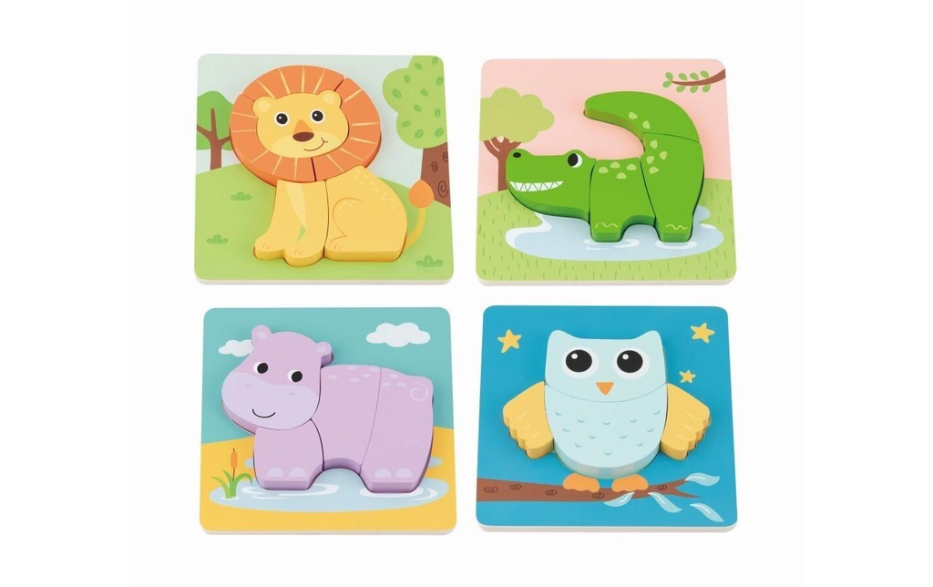 Spielba Holzspielwaren Set de puzzle avec 4 animaux