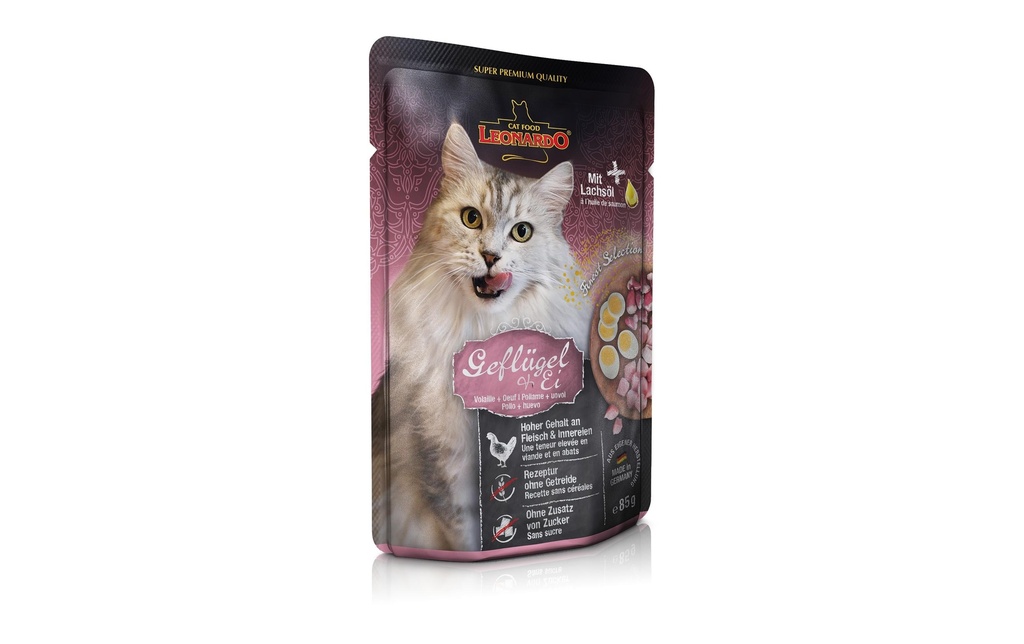 Leonardo Cat Food Alimentation humide Volaille & œuf, 85 g