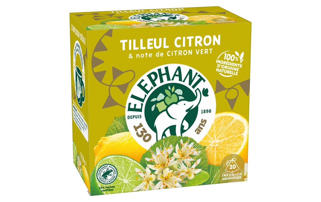 Eléphant Sachet de thé Infusion Tilleul Citron 20 pièces