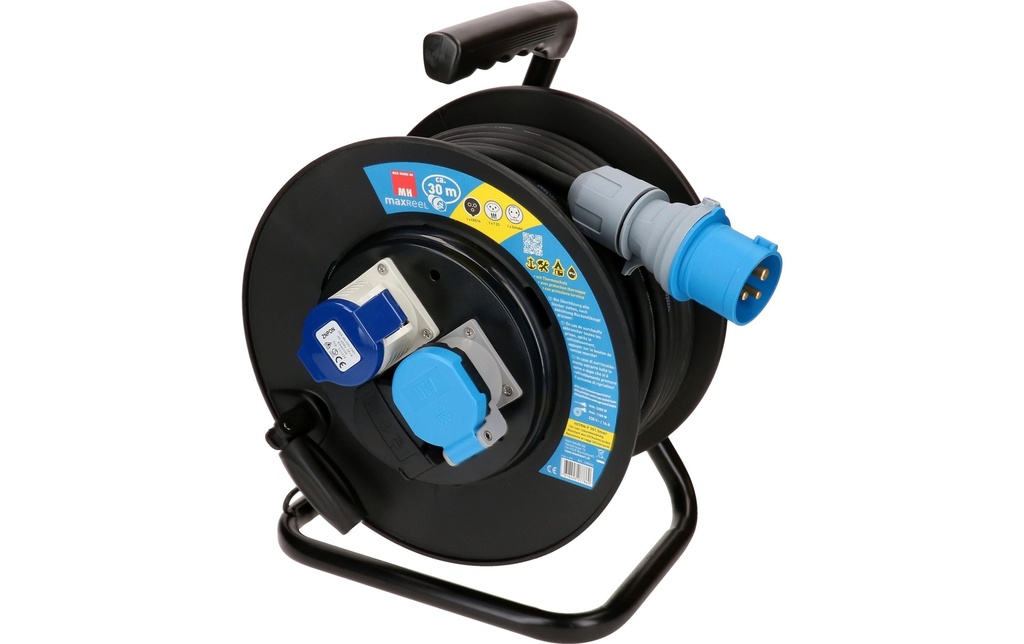 Max Hauri Bobine de câble 30 m, 1x T23, 1x CEE16/3, 1x Schuko, Noir