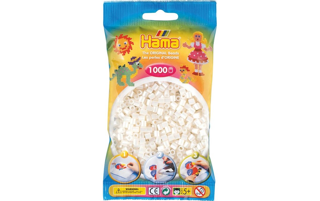 Hama Perles à repasser midi, 1000 pcs. Blanc brillant