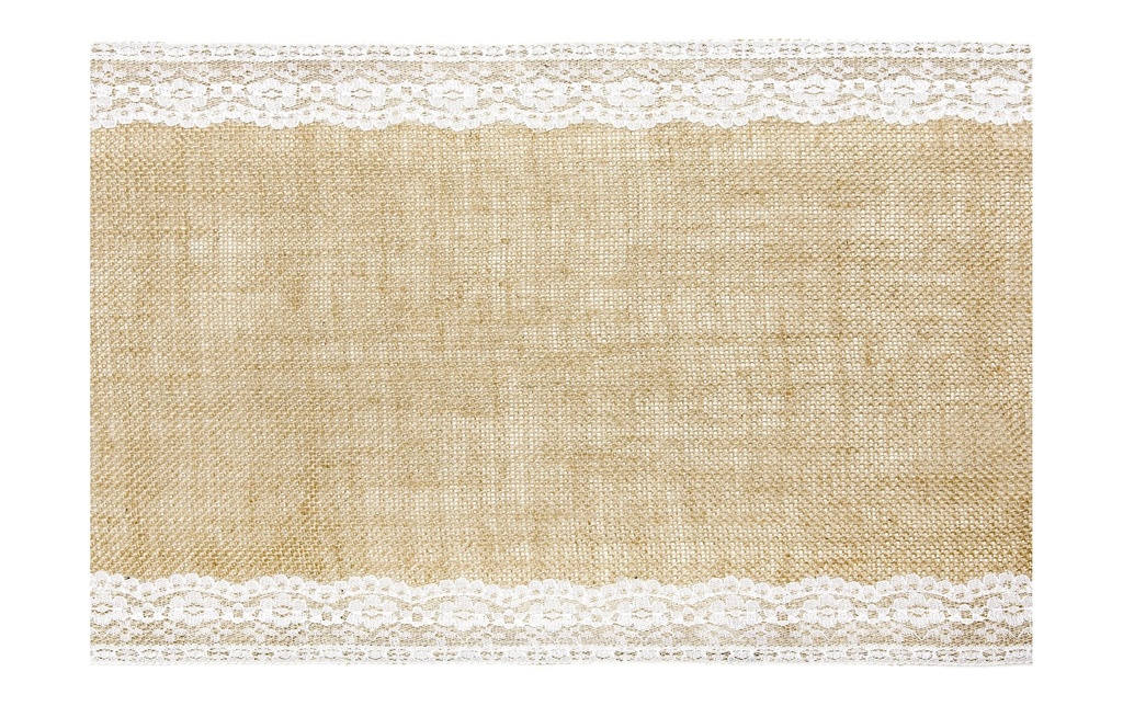 Partydeco Chemin de table Jute avec dentelle 28 cm x 2.75 m, 1 pièce, Brun