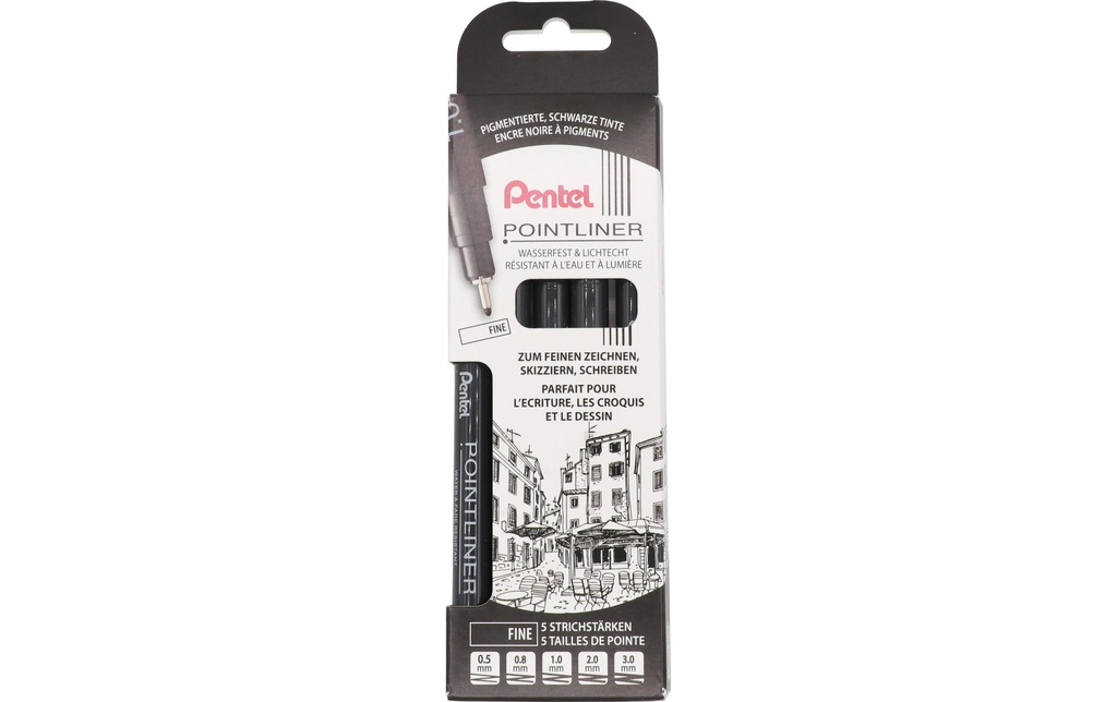 pentel Fineliner Pigment Fine Noir, set de 5 pièces