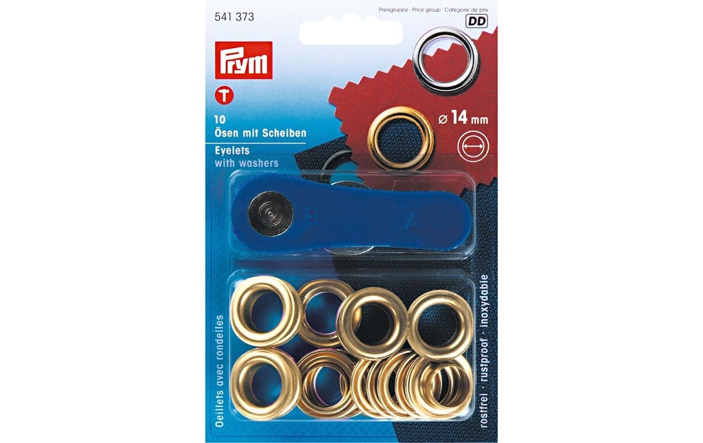 Prym Œillets + disques 14 mm, Or, 10 pièces