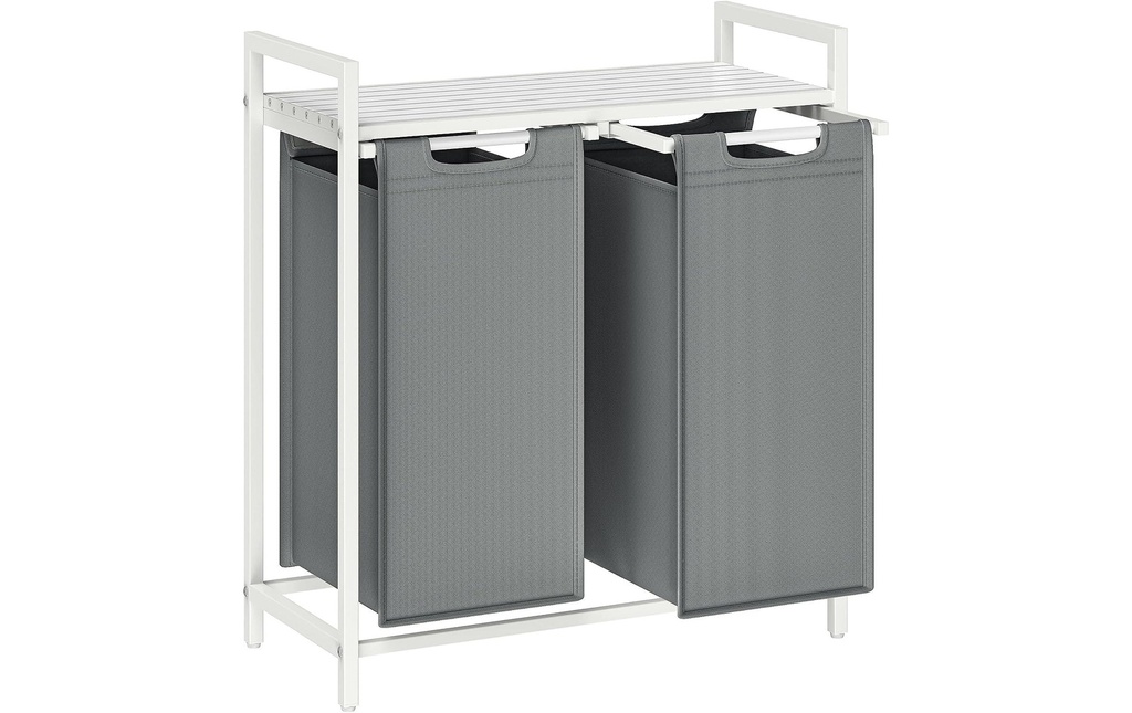 VASAGLE Corbeille à linge avec tablette 2 x 46 l, Gris/Blanc