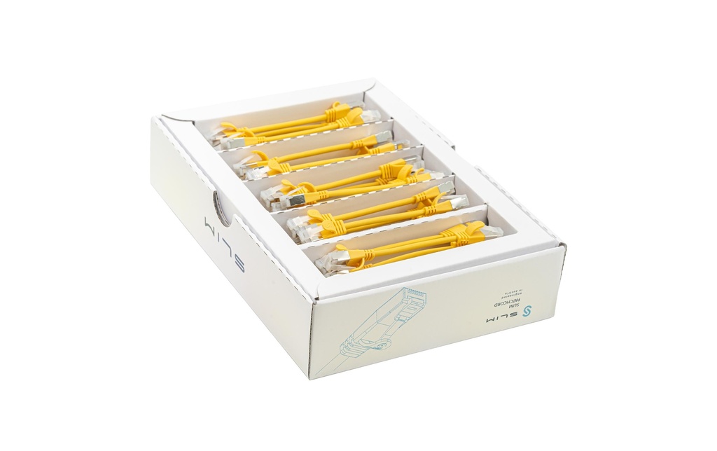 SLIM Câble patch slim RJ-45, Cat 6A, U/FTP, 0.1 m, Jaune, 50-Pack