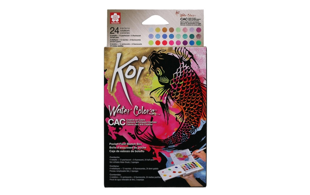 Talens Peinture pour aquarelle Koi Pocket Field Metallic Fluo 24 godets