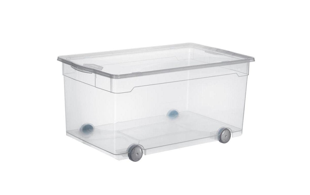 Rotho Boîte de rangement 63 l avec rouleaux, transparent