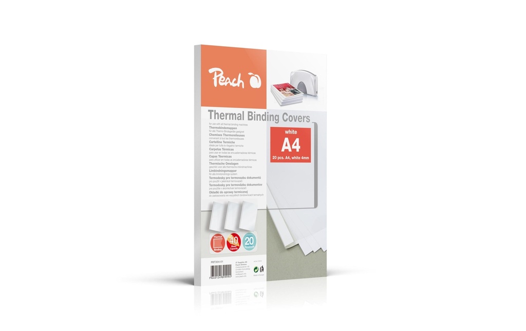 Peach Couverture de brochure pour 40 feuilles, 200 g/m², 20 pièces, blanc