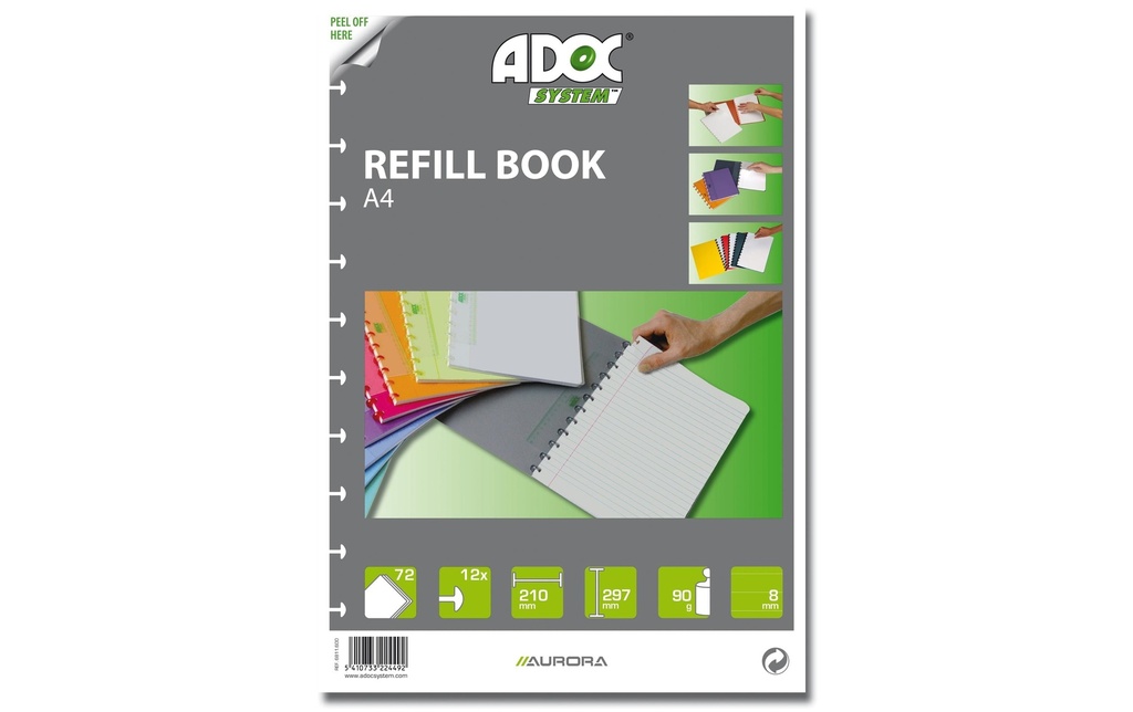 Adoc Carnet de notes Feuilles de remplacement Pap-Ex A5, quadrillé, 72 pièces