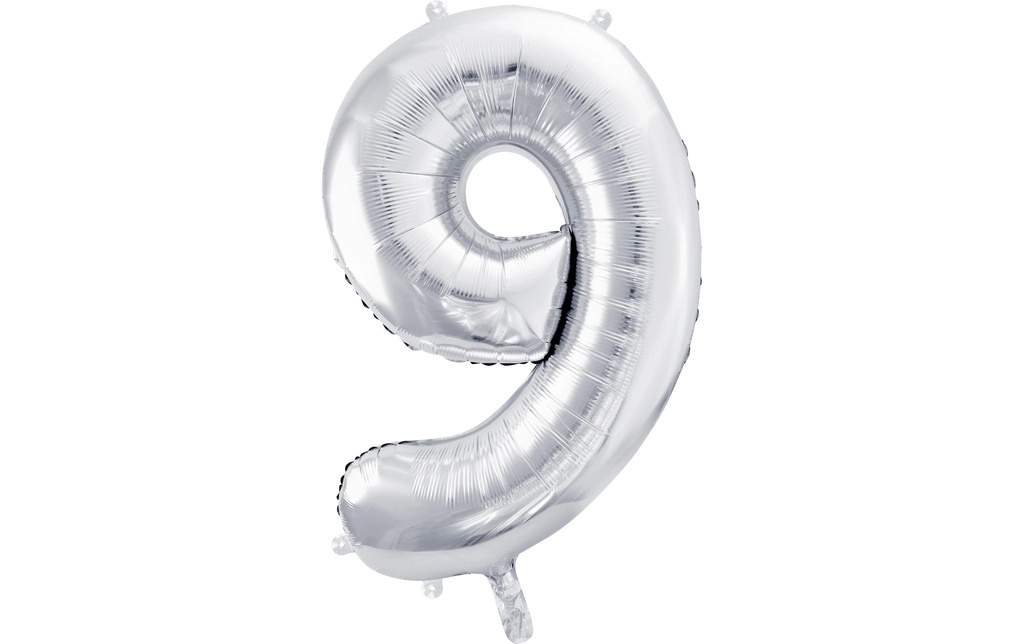 Partydeco Ballon en aluminium Chiffre 9 grand 86 cm, argent, 1 pièce