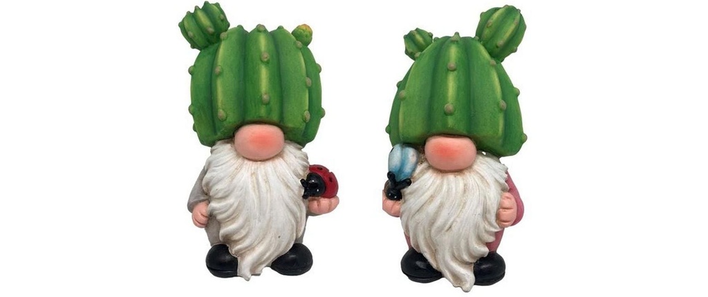 Dameco Figure décorative Lutin de jardin Cactus Set de 2 pièces, 10.5 x 11 x 17.5 cm