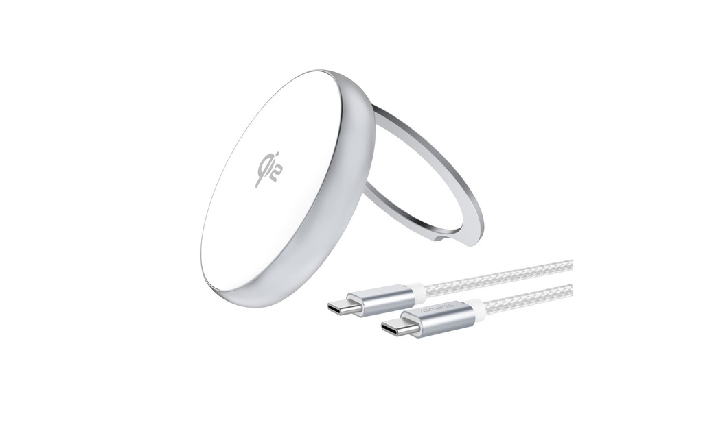 4smarts Chargeur sans fil Kickstand Qi2 argent / blanc