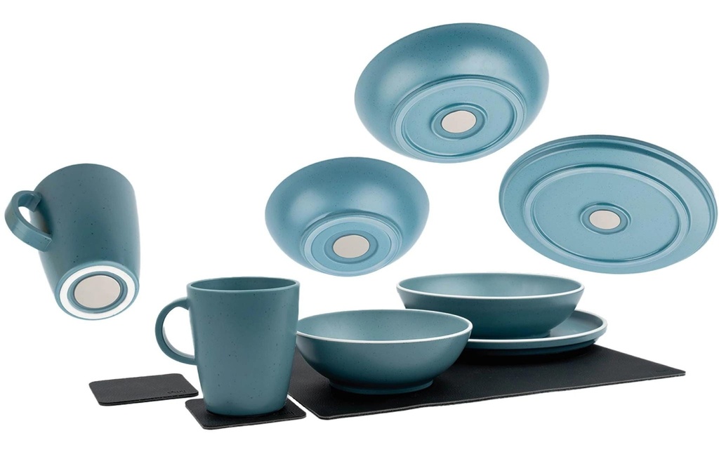 Silwy Set de vaisselle en plastique magnétique Bleu dolomite