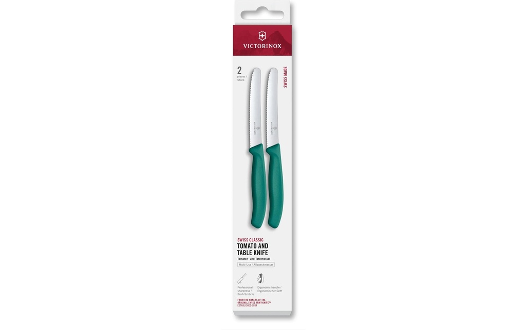 Victorinox Couteau de table Swiss Classic, 11 cm, vert, 2 pièces
