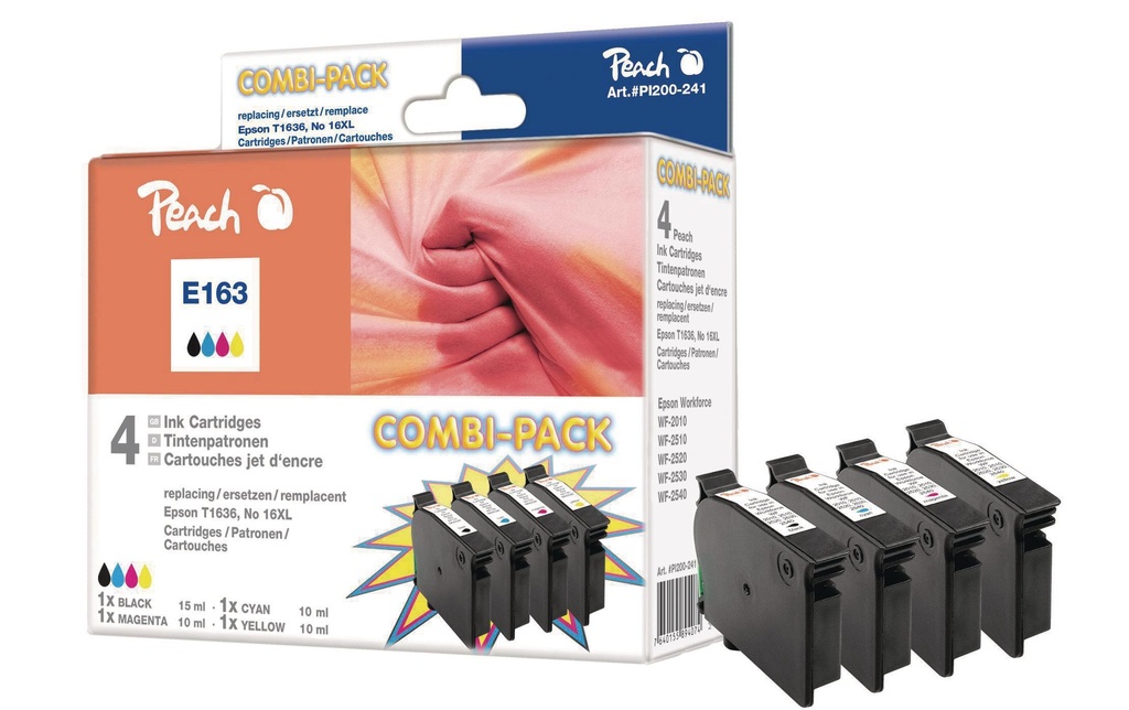 Peach Kits d’encre Epson T1631-T1634 BK, C, M, Y