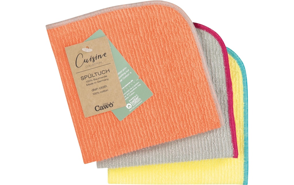 Cawö Torchon à vaisselle Trio 30 x 30 cm, 3 pièces, Mandarine/Lemon