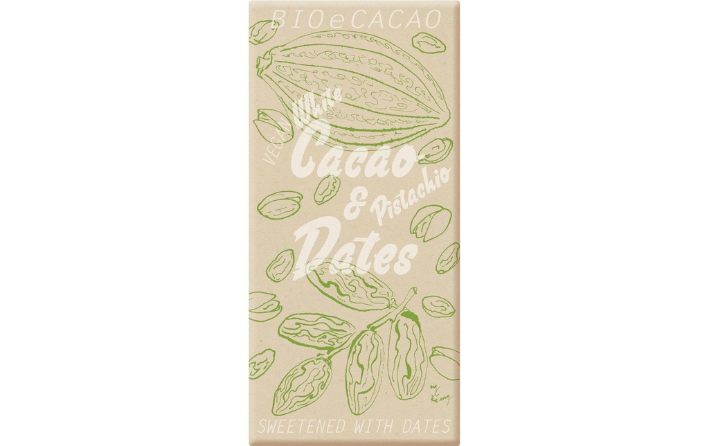 BioeCacao Tablette de chocolat Chocolat aux dattes White Pistachio 90 g