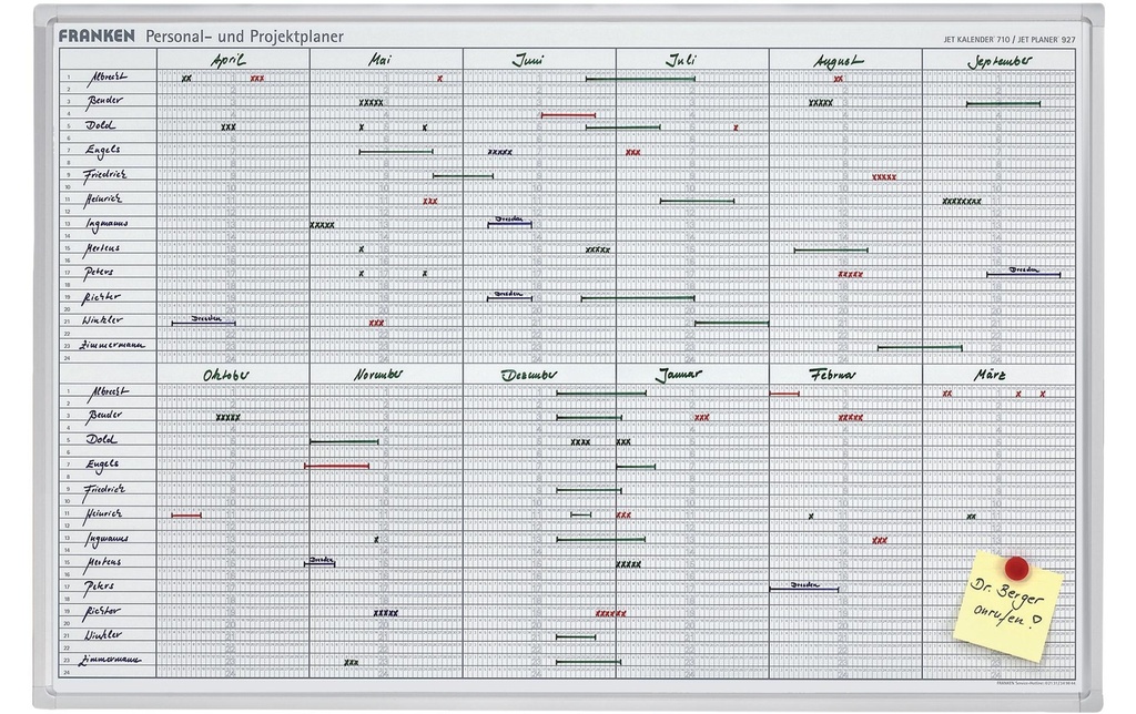 Franken Planificateur Planificateur de personnel et de projets 60 cm x 90 cm, Blanc
