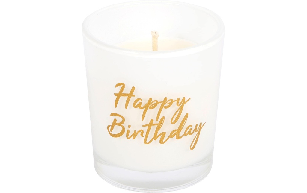 müller Kerzen Bougie en verre «Happy Birthday» 6,5 x 5,5 cm, Blanc