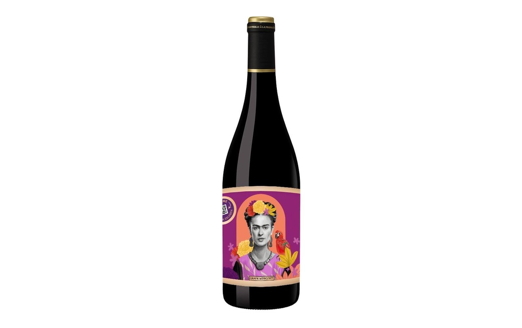 Grafik Werkstatt Bouteille de vin rouge Frida Kahlo
