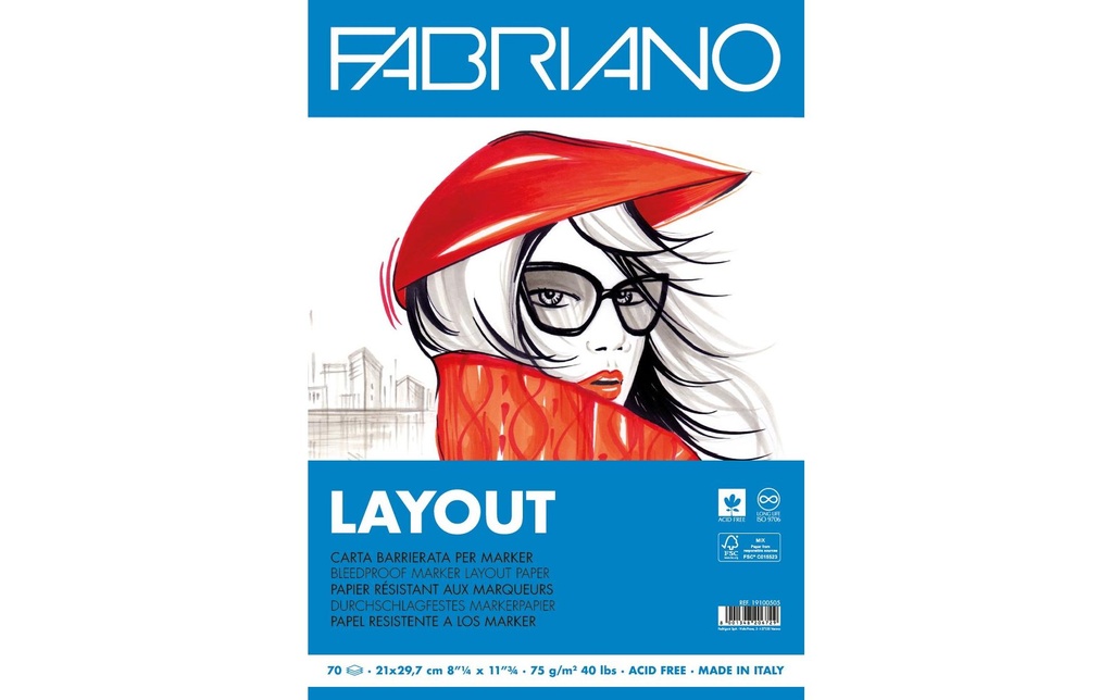 Fabriano Carnet de dessin Layout A4, 70 feuilles