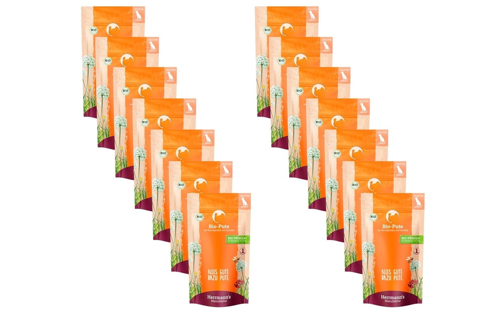 Herrmann's Alimentation humide Dinde bio avec panais et pomme de terre 14 x 150 g