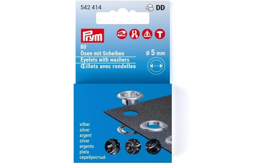 Prym Œillets avec disques 80 pièces, argent