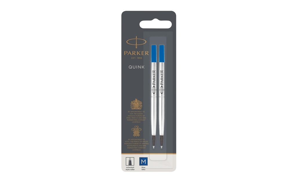 Parker Cartouche Mine Quinkflow 2 x Bleu, moyen (M)