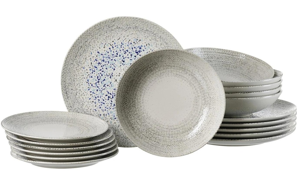 Ritzenhoff & Breker Set d’assiettes Rimini 18 pièces, gris/bleu
