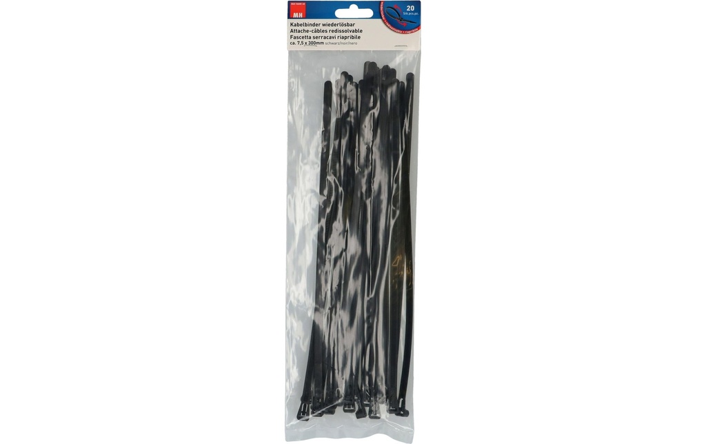 Max Hauri Serre-câble 20 pièces Noir 300 mm x 7.5 mm