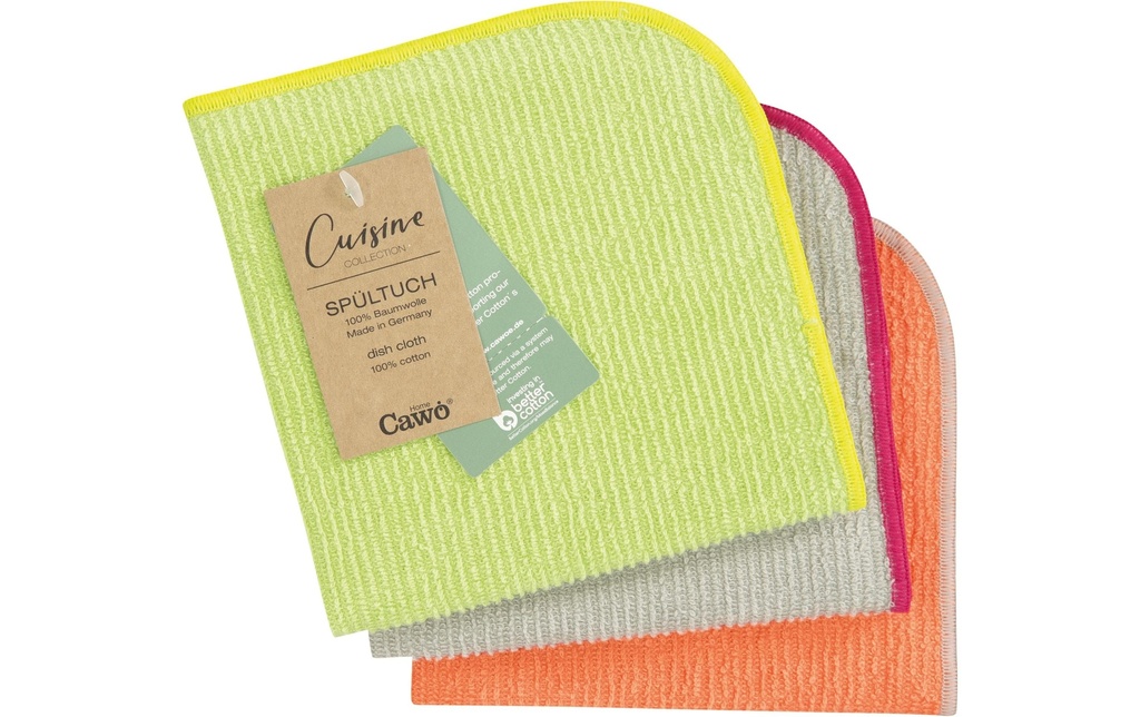 Cawö Torchon à vaisselle Trio 30 x 30 cm, 3 pièces, pistache/mandarine