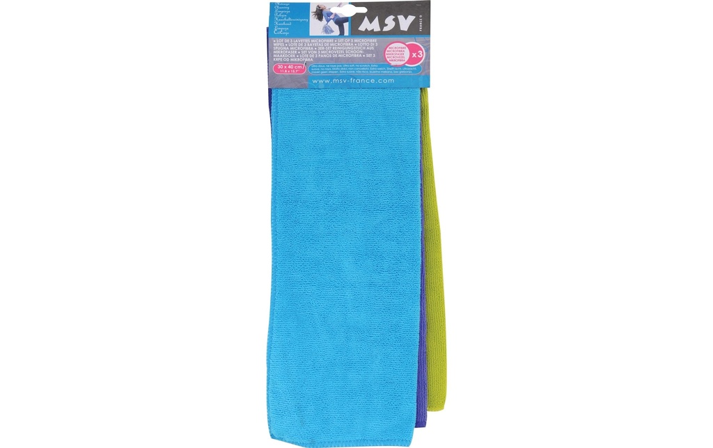 MSV Chiffon de nettoyage en microfibre 3 Pièce/s, Bleu/Violet/Vert