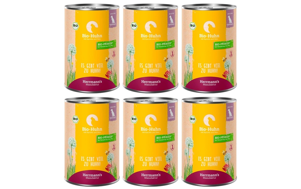Herrmann's Alimentation humide Poulet bio avec carotte et riz 6 x 400 g