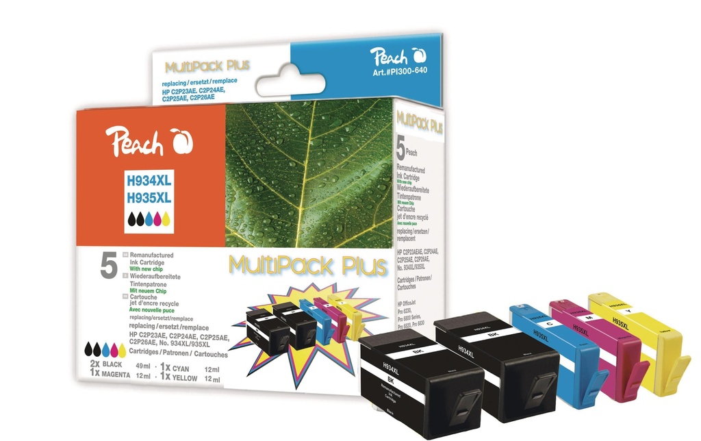 Peach Kits d’encre HP Nr. 934XL / 935XL C, M, Y, 2x BK