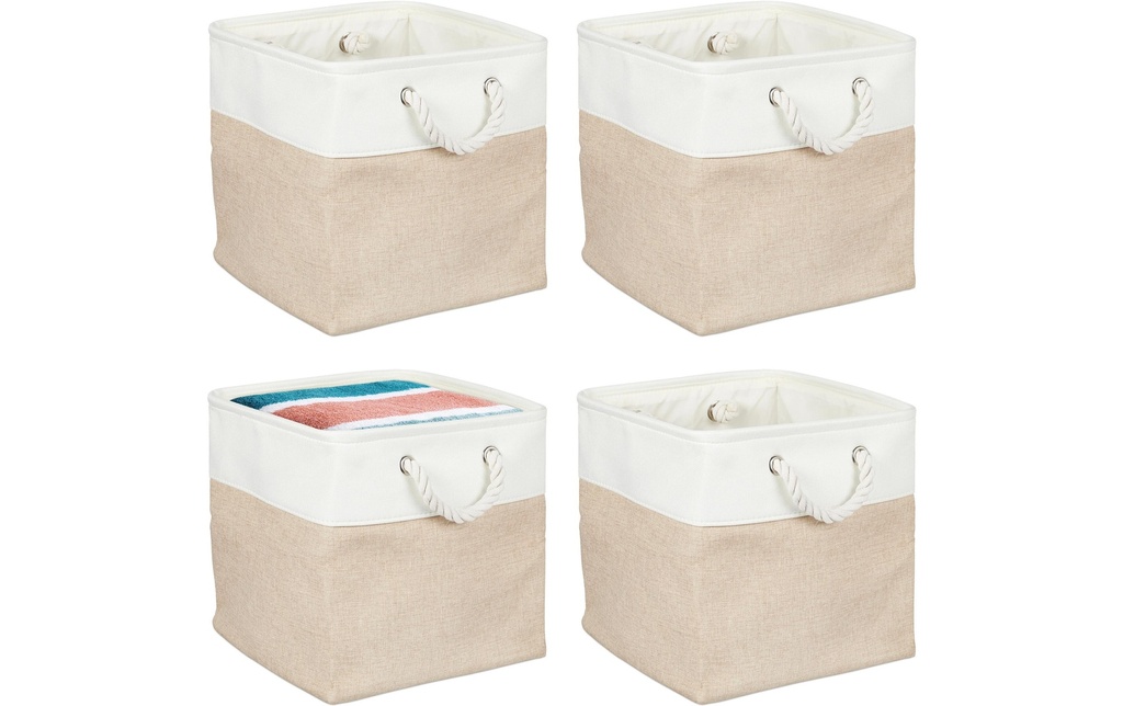 relaxdays Boîte de rangement Toile 4 pièces, Beige/Blanc