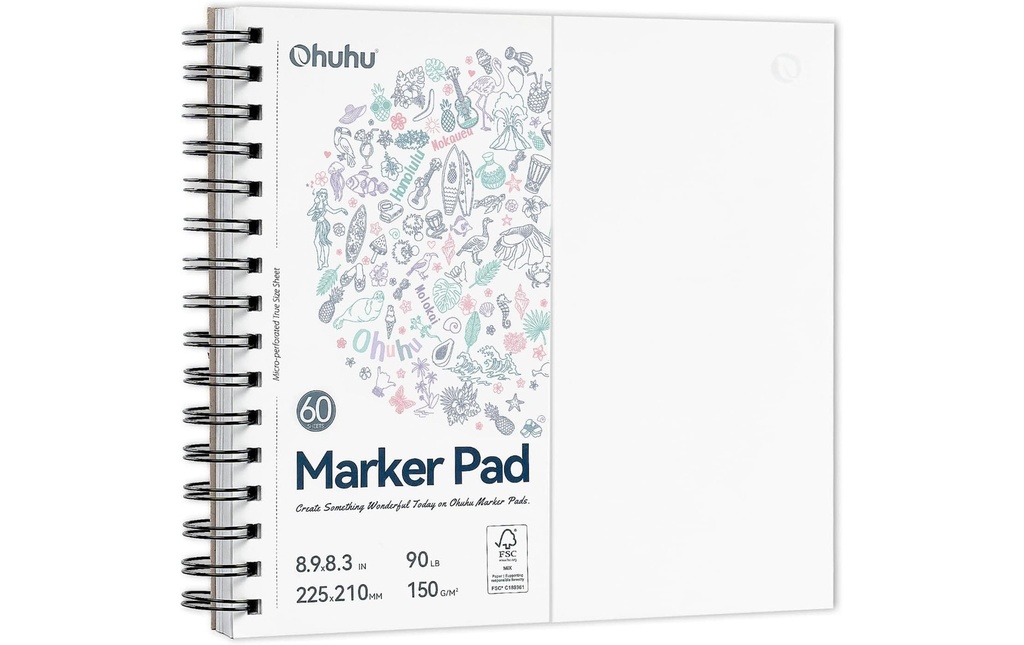 Ohuhu Carnet de croquis d'art, anti-fuite, 150 g/m 22.5 x 21 cm