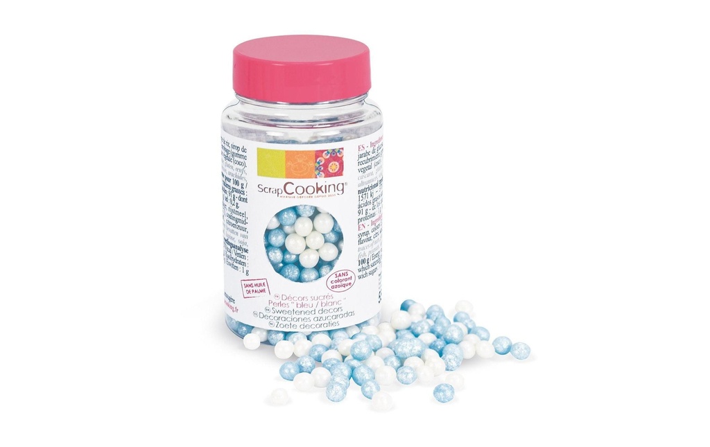 ScrapCooking Décors en sucre Perles blanc / bleu 55 g