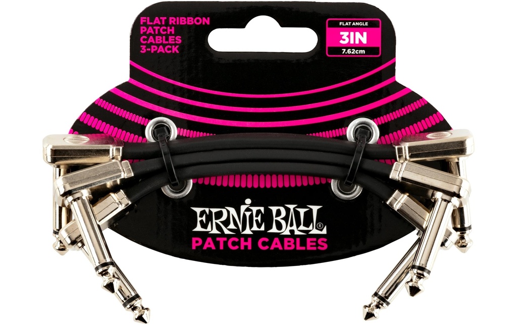 Ernie Ball Câble patch 6220 Paquet de 3 - 0.076 m, Noir