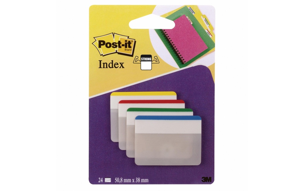 Post-it Marque-page Index Strong Bleu/Jaune/Vert/Rouge, 4 Pièce/s