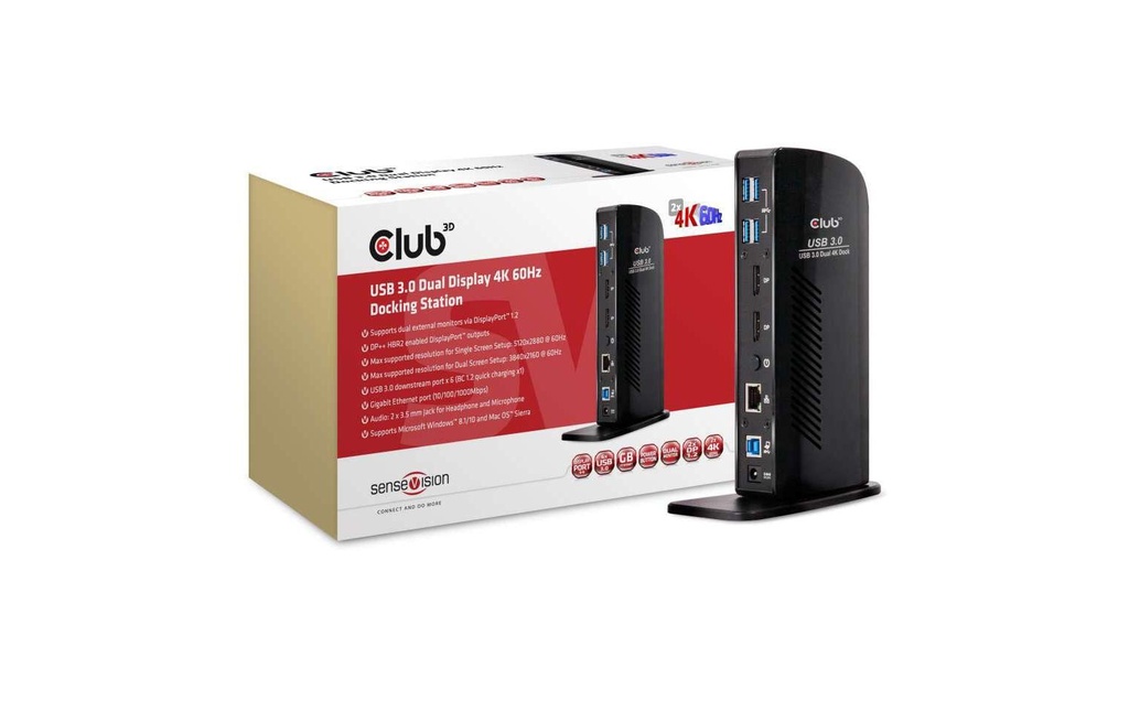 Club 3D Station d'accueil CSV-1460 USB 3.0 Dual Display 4K60 Hz