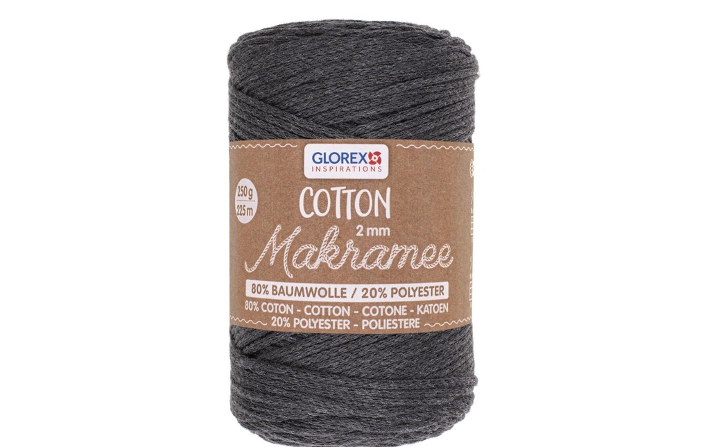 Glorex Laine Macramee Cotton 2 mm, 250g, Anthracite