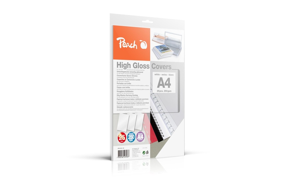 Peach Couverture de brochure High Gloss A4, 250 g/m², 25 pièces, blanc