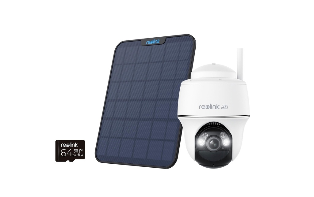 Reolink Caméra réseau Argus B440 4K PT Wifi, panneau solaire et carte SD 64 Go
