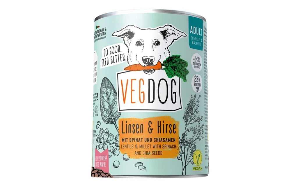 Vegdog Alimentation humide Adult lentilles et millet 400 g