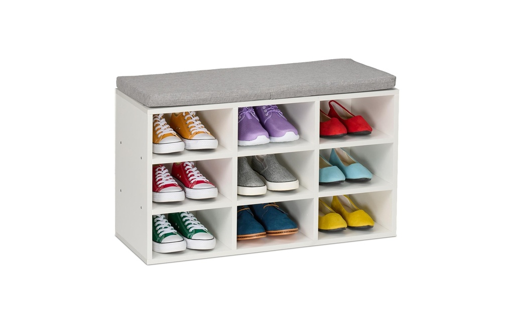 relaxdays Banc à chaussures avec assise avec 9 compartiments, Gris/Blanc