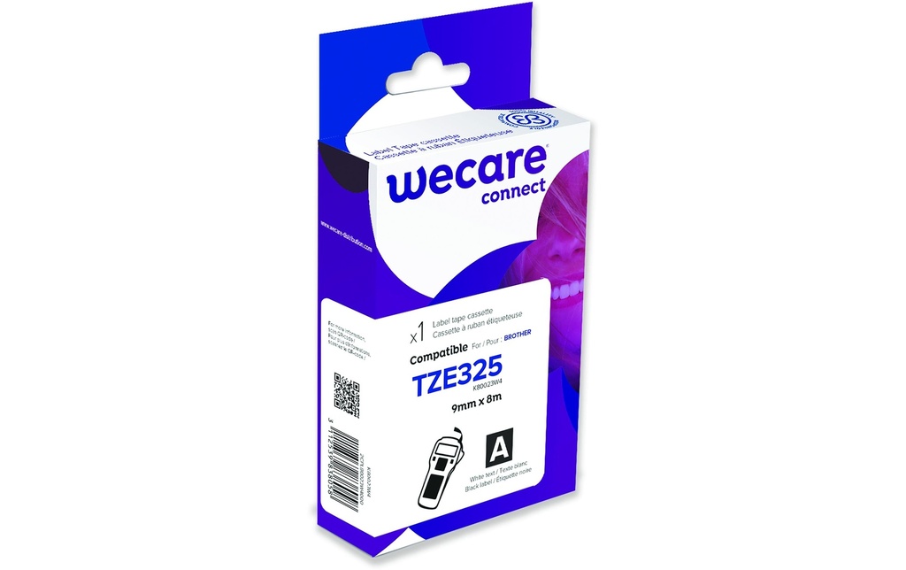 Wecare Ruban d’étiquettes TZE-325WE Blanc sur Noir